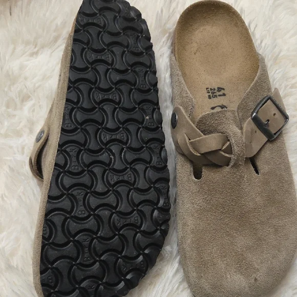 Birkenstock Tan Suede Mules with Buckle - Picture 2 of 3